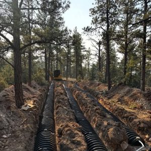 Septic tank and drainfield installation in progress near Butte, MT.